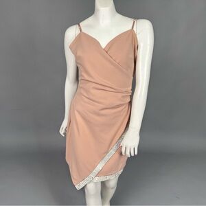 Windsor Nude Wrap Mini Dress Rhinestone Trim Size S